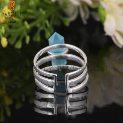 Aqua Chalcedony Pencil Shape 925 Sterling Silver Ring