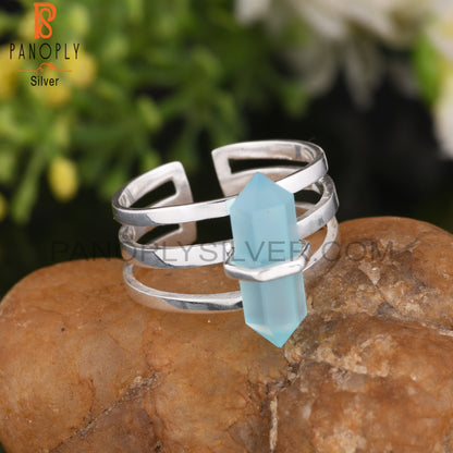 Aqua Chalcedony Pencil Shape 925 Sterling Silver Ring
