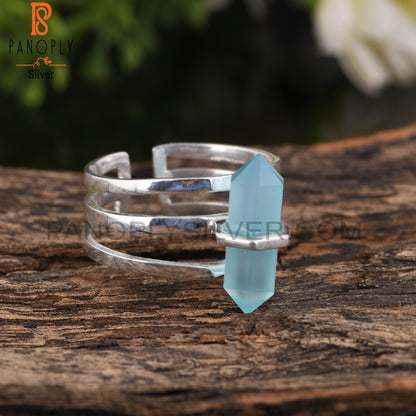 Aqua Chalcedony Pencil Shape 925 Sterling Silver Ring