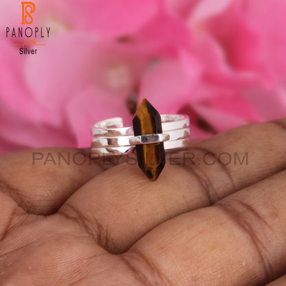 Tiger Eye Pencil Shape 925 Sterling Silver Adjustable Ring