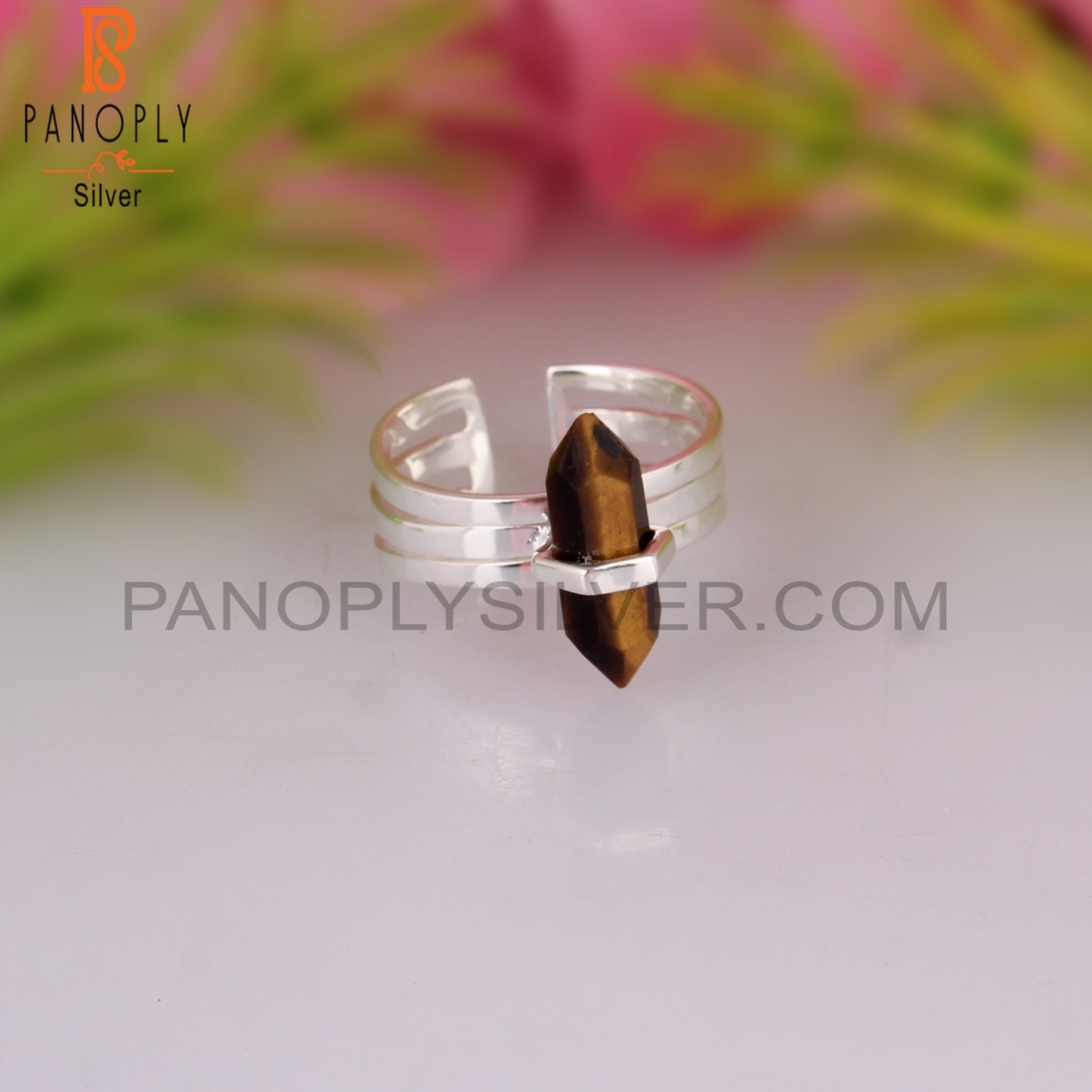 Tiger Eye Pencil Shape 925 Sterling Silver Adjustable Ring