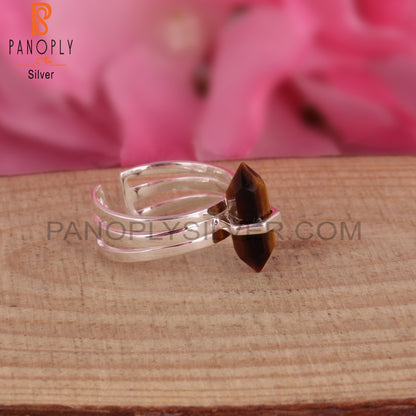 Tiger Eye Pencil Shape 925 Sterling Silver Adjustable Ring