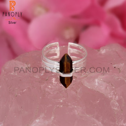 Tiger Eye Pencil Shape 925 Sterling Silver Adjustable Ring