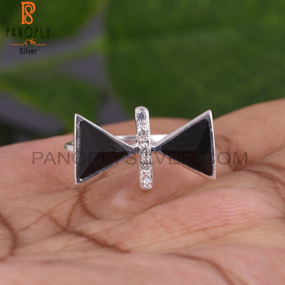 Cubic Zirconia & Black Onyx 925 Sterling Silver Ring