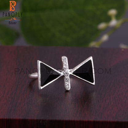 Cubic Zirconia & Black Onyx 925 Sterling Silver Ring