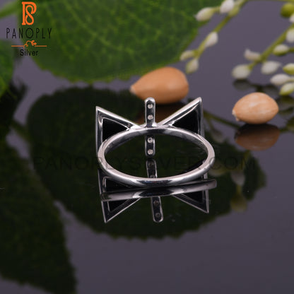 Cubic Zirconia & Black Onyx 925 Sterling Silver Ring