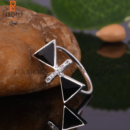 Cubic Zirconia & Black Onyx 925 Sterling Silver Ring