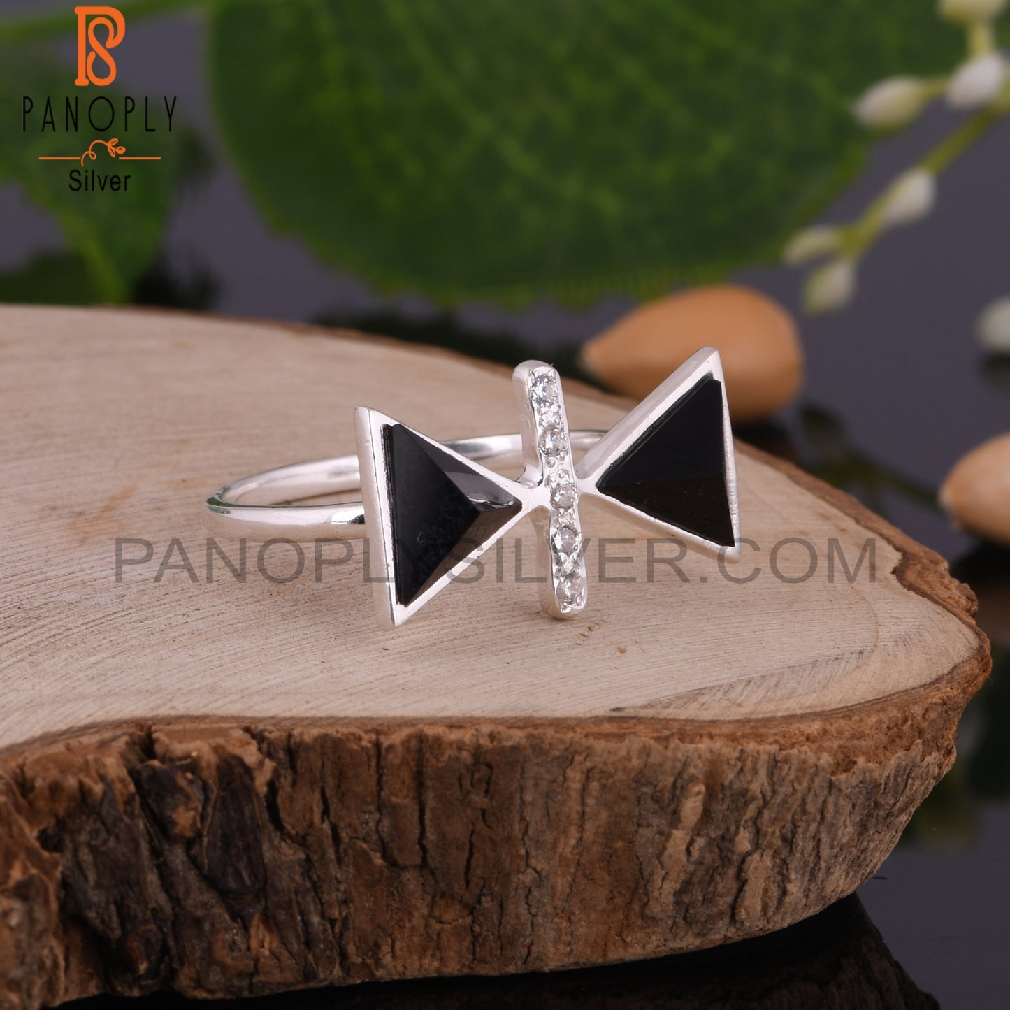 Cubic Zirconia & Black Onyx 925 Sterling Silver Ring