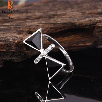 Cubic Zirconia & Black Onyx 925 Sterling Silver Ring