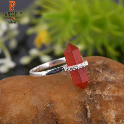 Red Onyx & Cubic Zirconia 925 Sterling Silver Pencil Ring