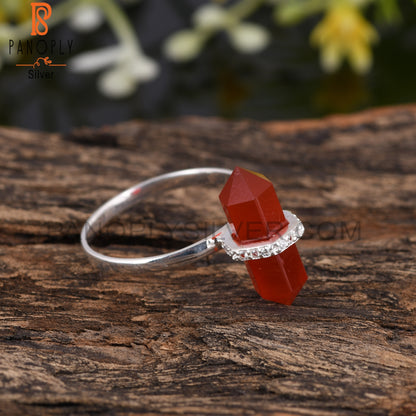 Red Onyx & Cubic Zirconia 925 Sterling Silver Pencil Ring