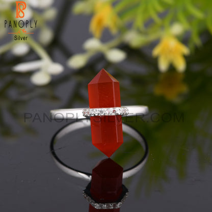 Red Onyx & Cubic Zirconia 925 Sterling Silver Pencil Ring