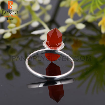 Red Onyx & Cubic Zirconia 925 Sterling Silver Pencil Ring