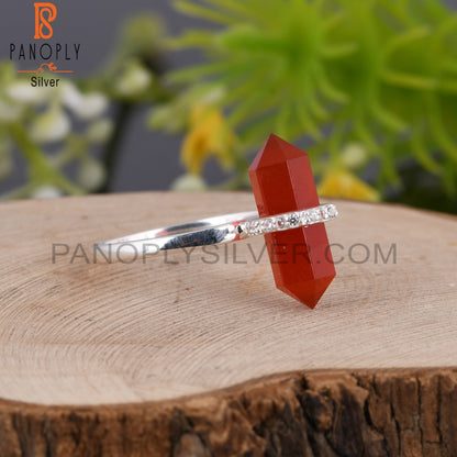 Red Onyx & Cubic Zirconia 925 Sterling Silver Pencil Ring