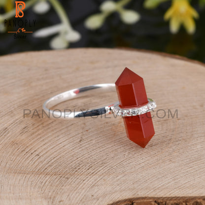 Red Onyx & Cubic Zirconia 925 Sterling Silver Pencil Ring