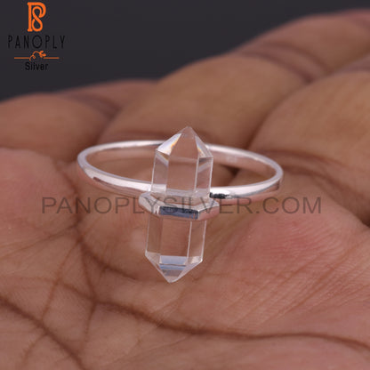Crystal Quartz Pencil Shape Sterling Silver Wedding Ring