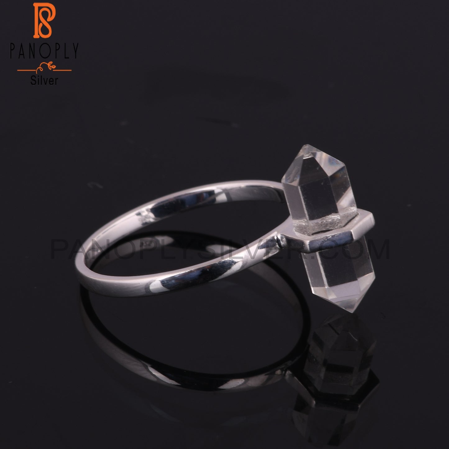Crystal Quartz Pencil Shape Sterling Silver Wedding Ring