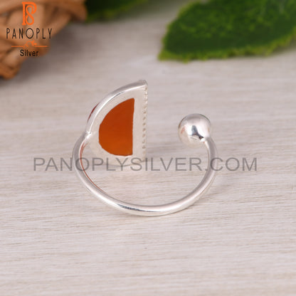Cubic Zirconia & Red Onyx D Shape 925 Sterling Silver Ring
