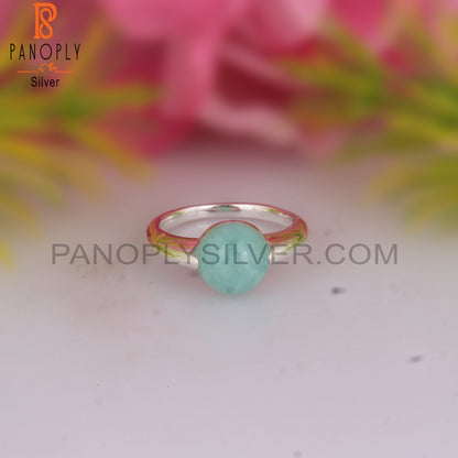 Amazonite Round Shape 925 Sterling Silver Ring