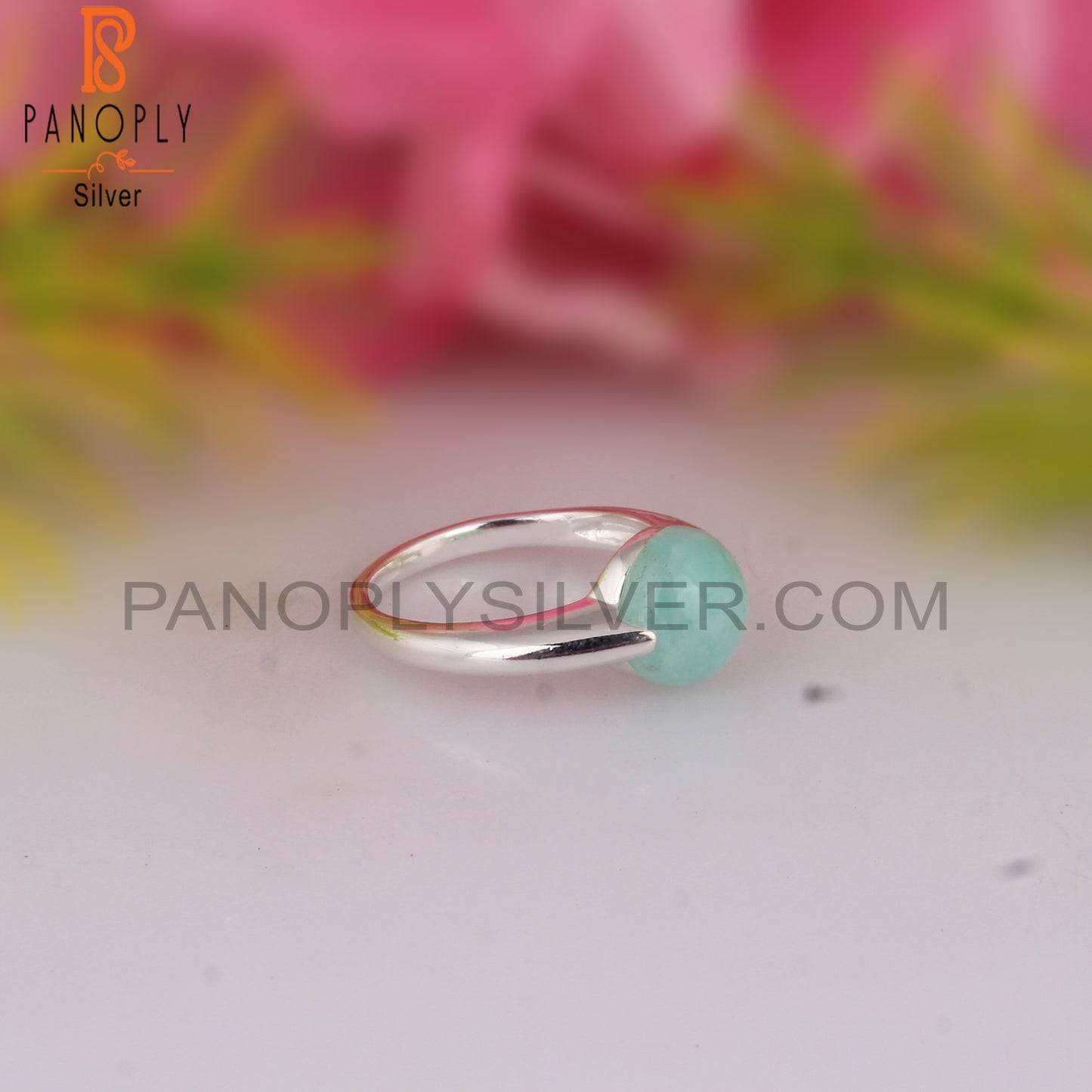 Amazonite Round Shape 925 Sterling Silver Ring