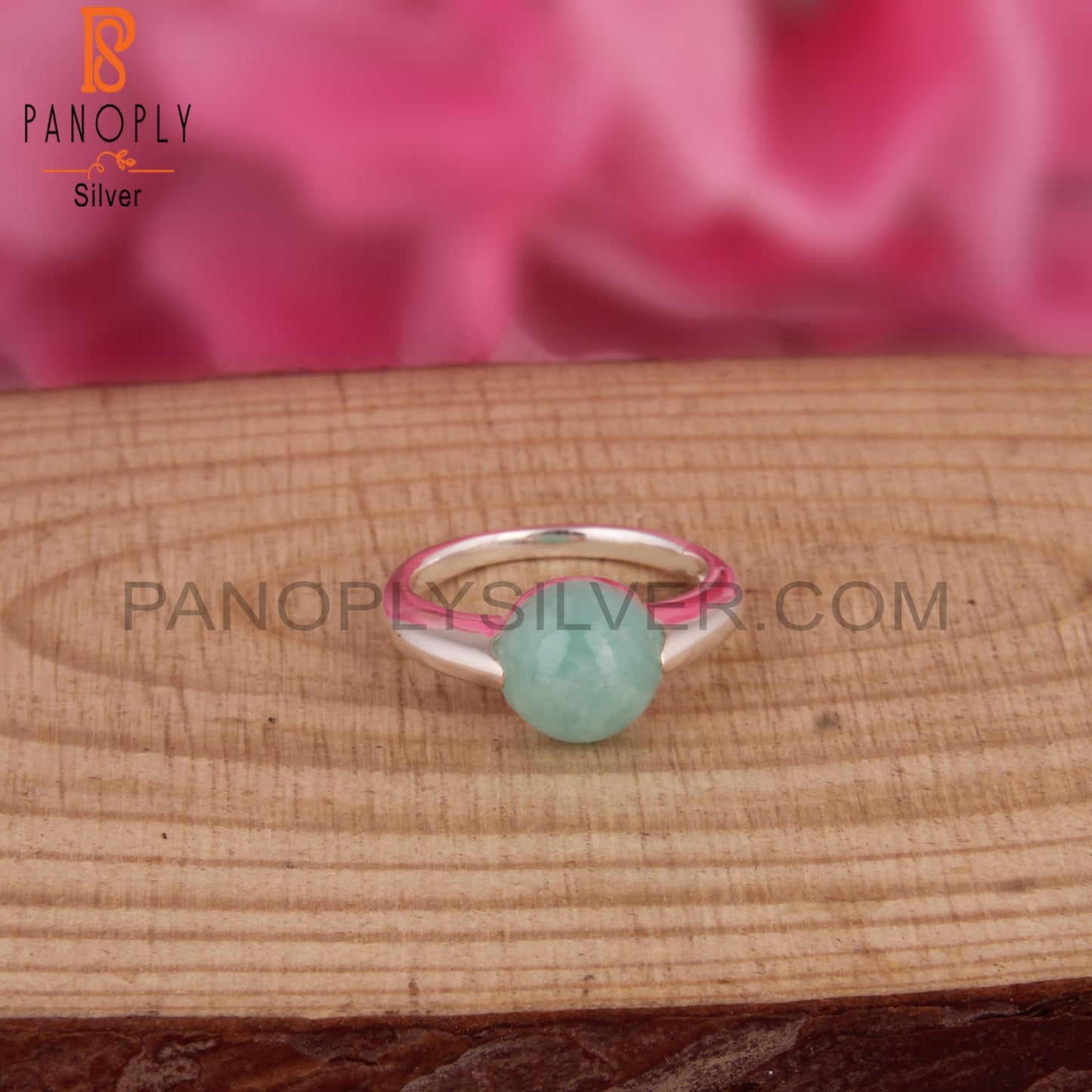Amazonite Round Shape 925 Sterling Silver Ring