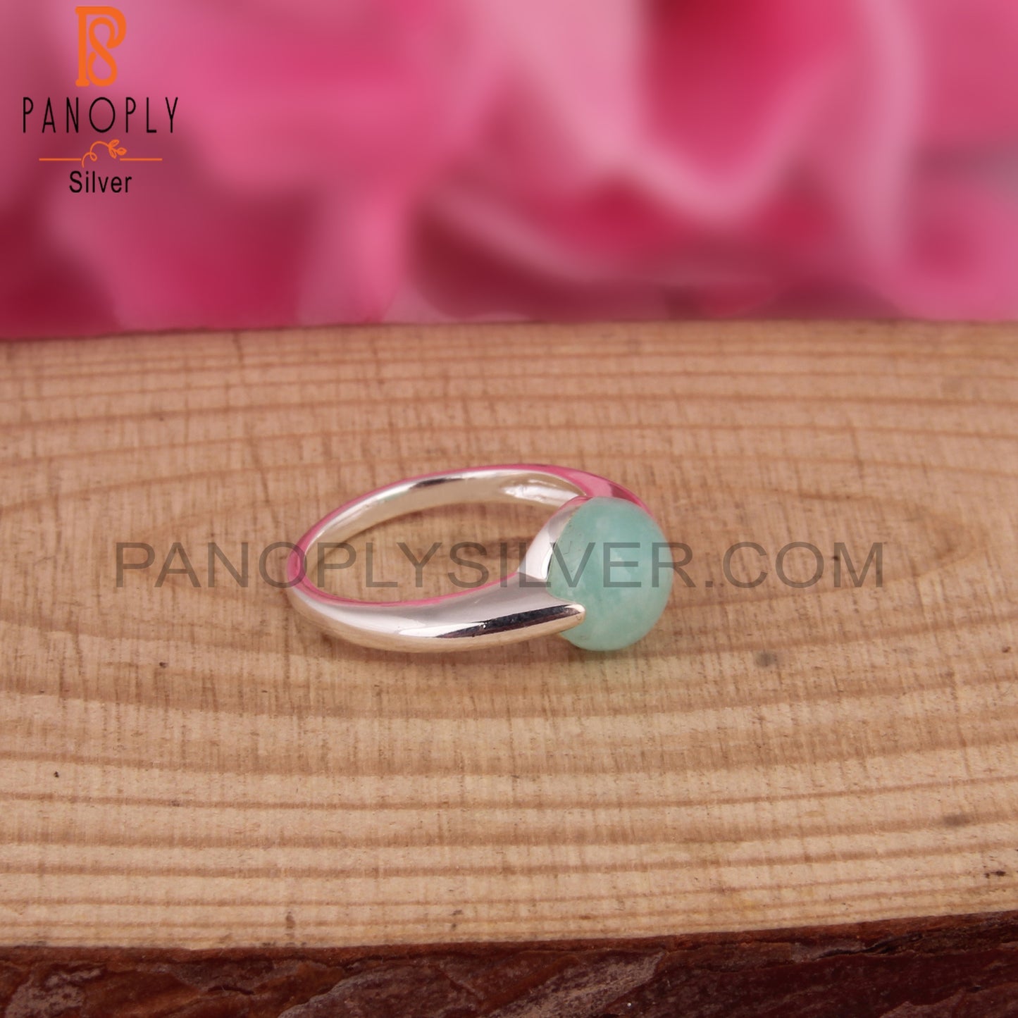 Amazonite Round Shape 925 Sterling Silver Ring