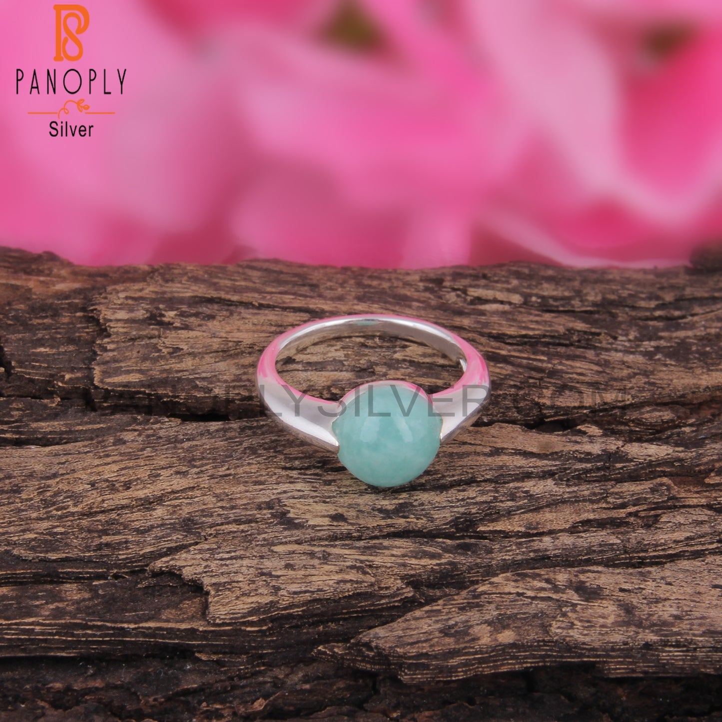 Amazonite Round Shape 925 Sterling Silver Ring