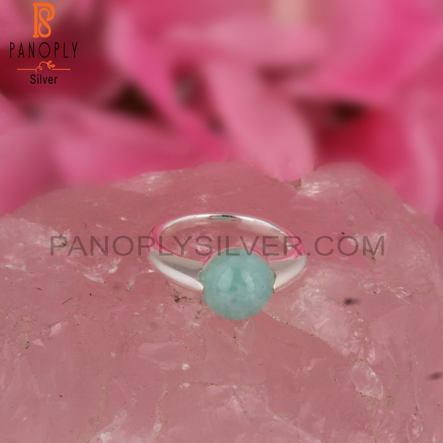 Amazonite Round Shape 925 Sterling Silver Ring