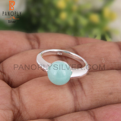 Amazonite Round Shape 925 Sterling Silver Ring