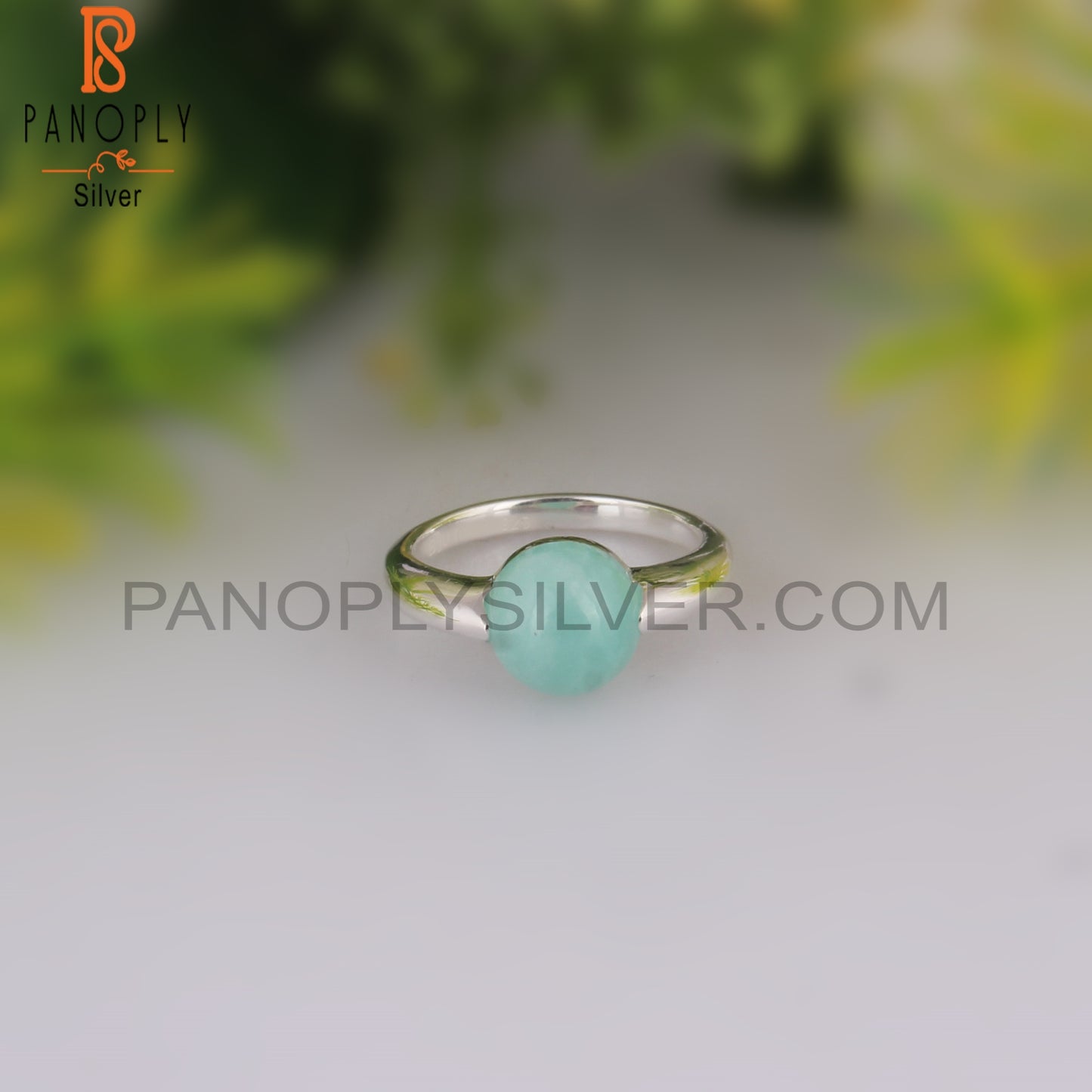 Amazonite Round Shape 925 Sterling Silver Ring