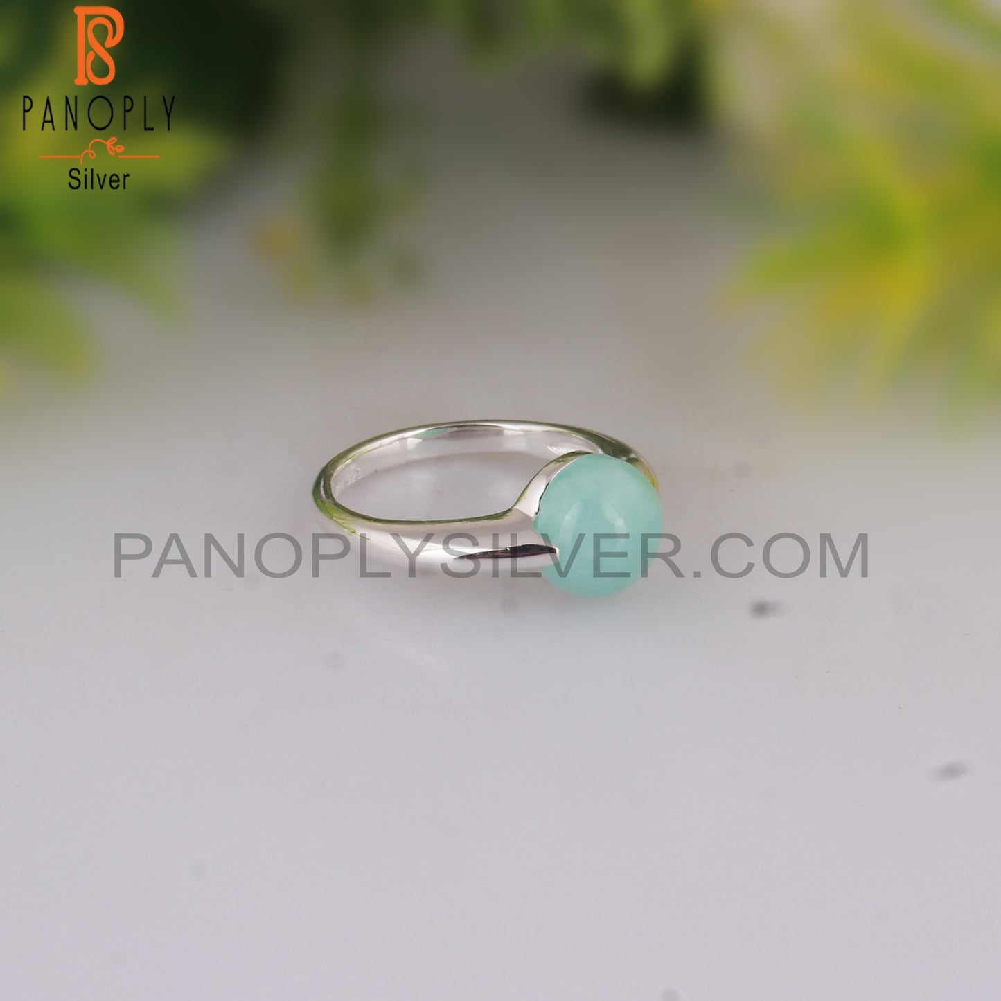 Amazonite Round Shape 925 Sterling Silver Ring