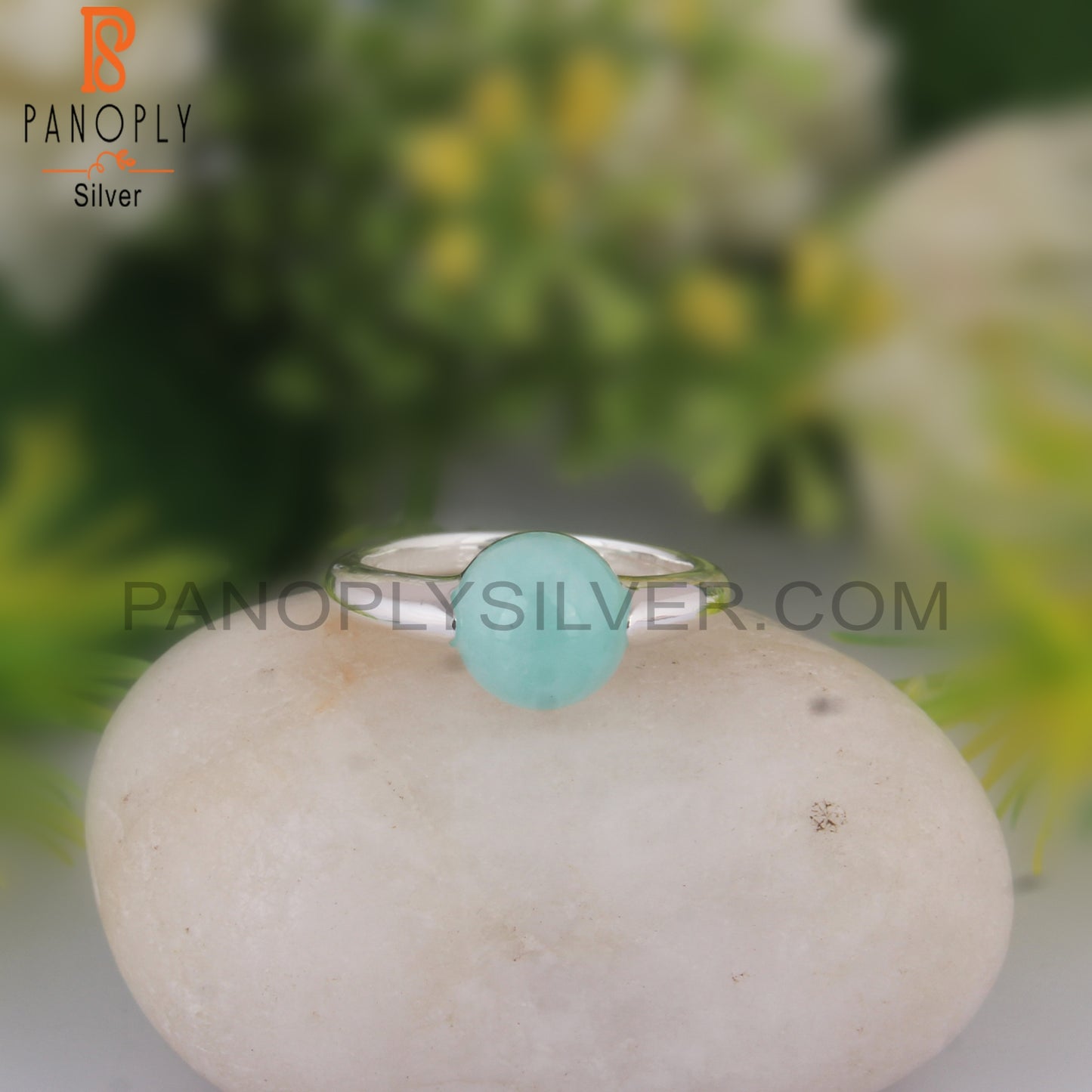 Amazonite Round Shape 925 Sterling Silver Ring