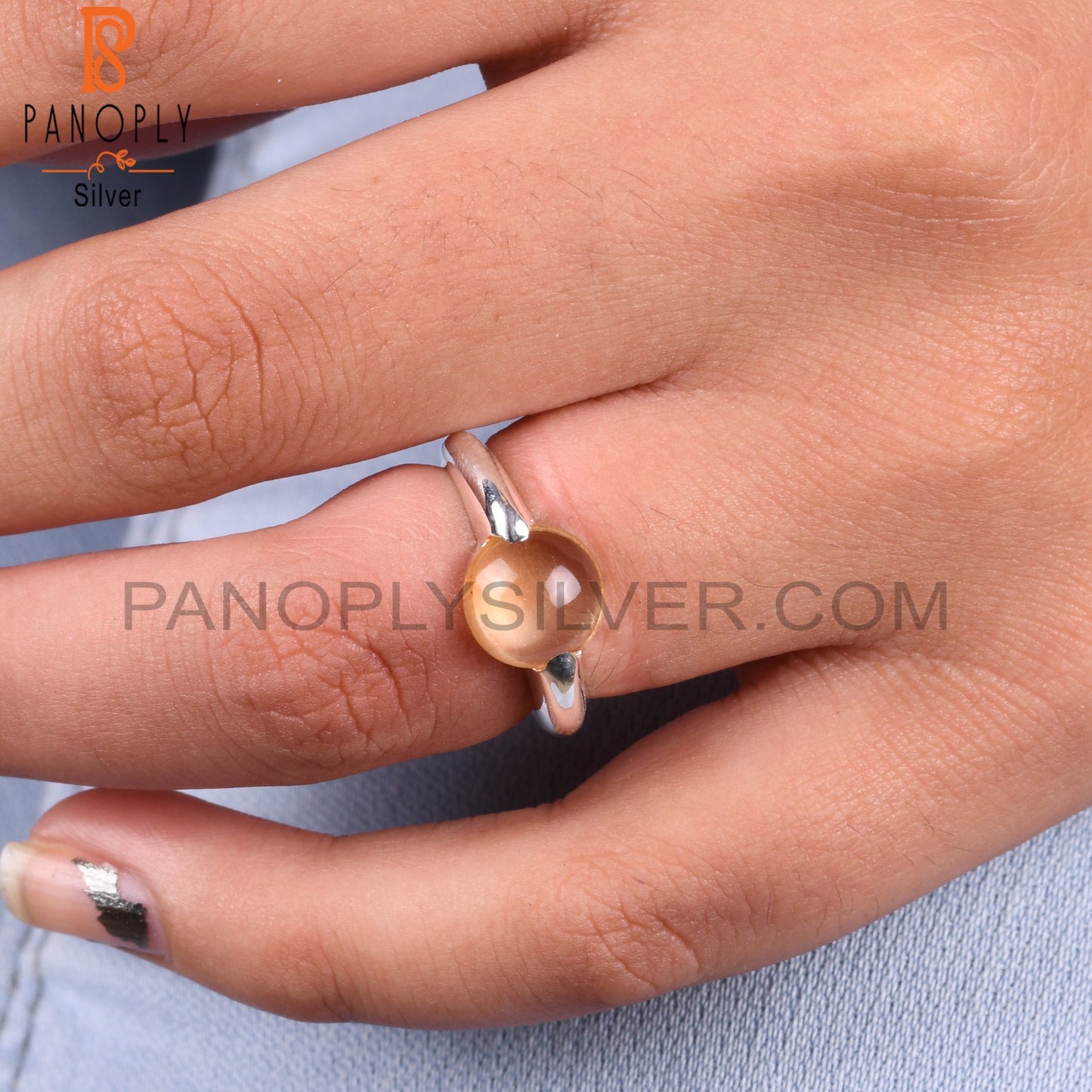 Aesthetic Citrine Round Shape Cute 925 Sterling Silver Ring