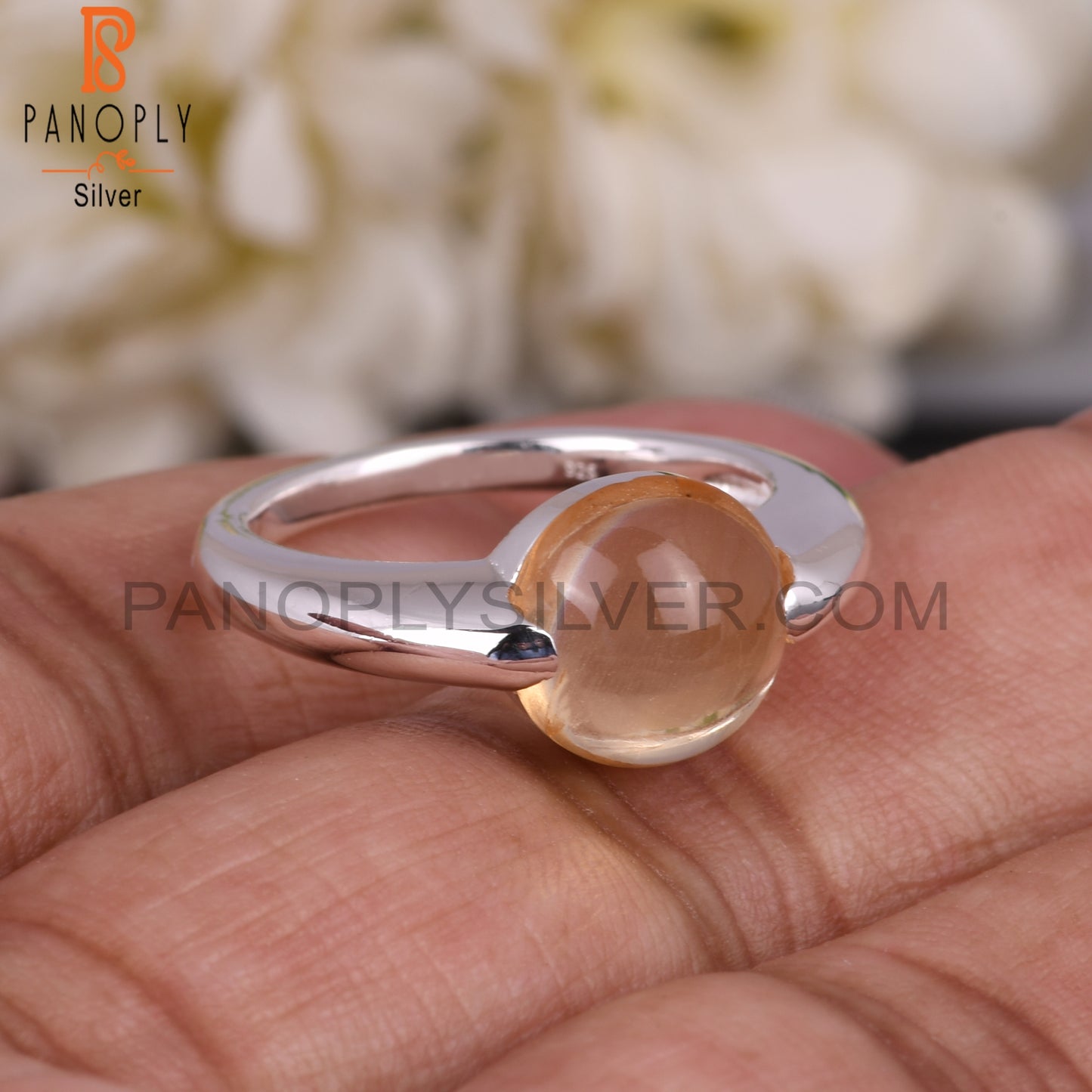Aesthetic Citrine Round Shape Cute 925 Sterling Silver Ring