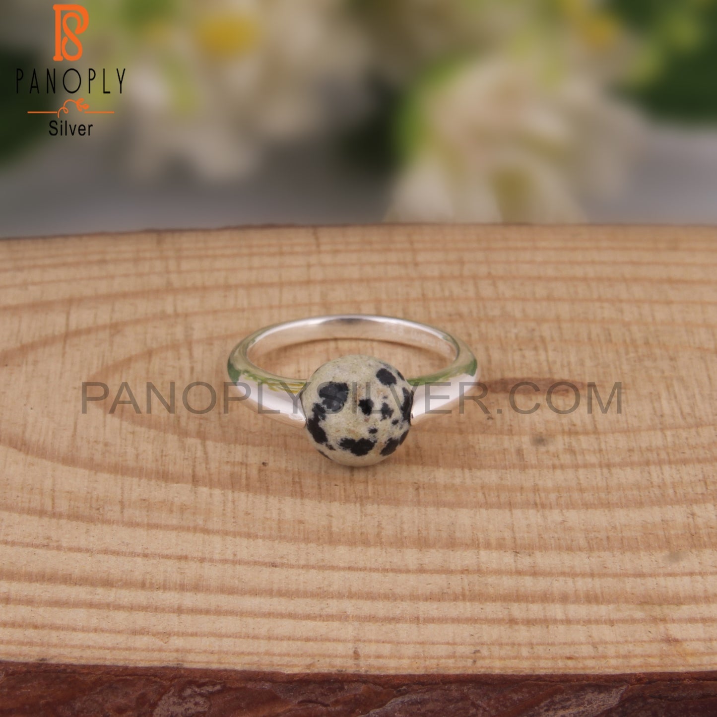 Dalmatian Jasper Round Shape 925 Sterling Silver Ring
