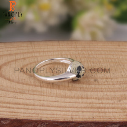 Dalmatian Jasper Round Shape 925 Sterling Silver Ring