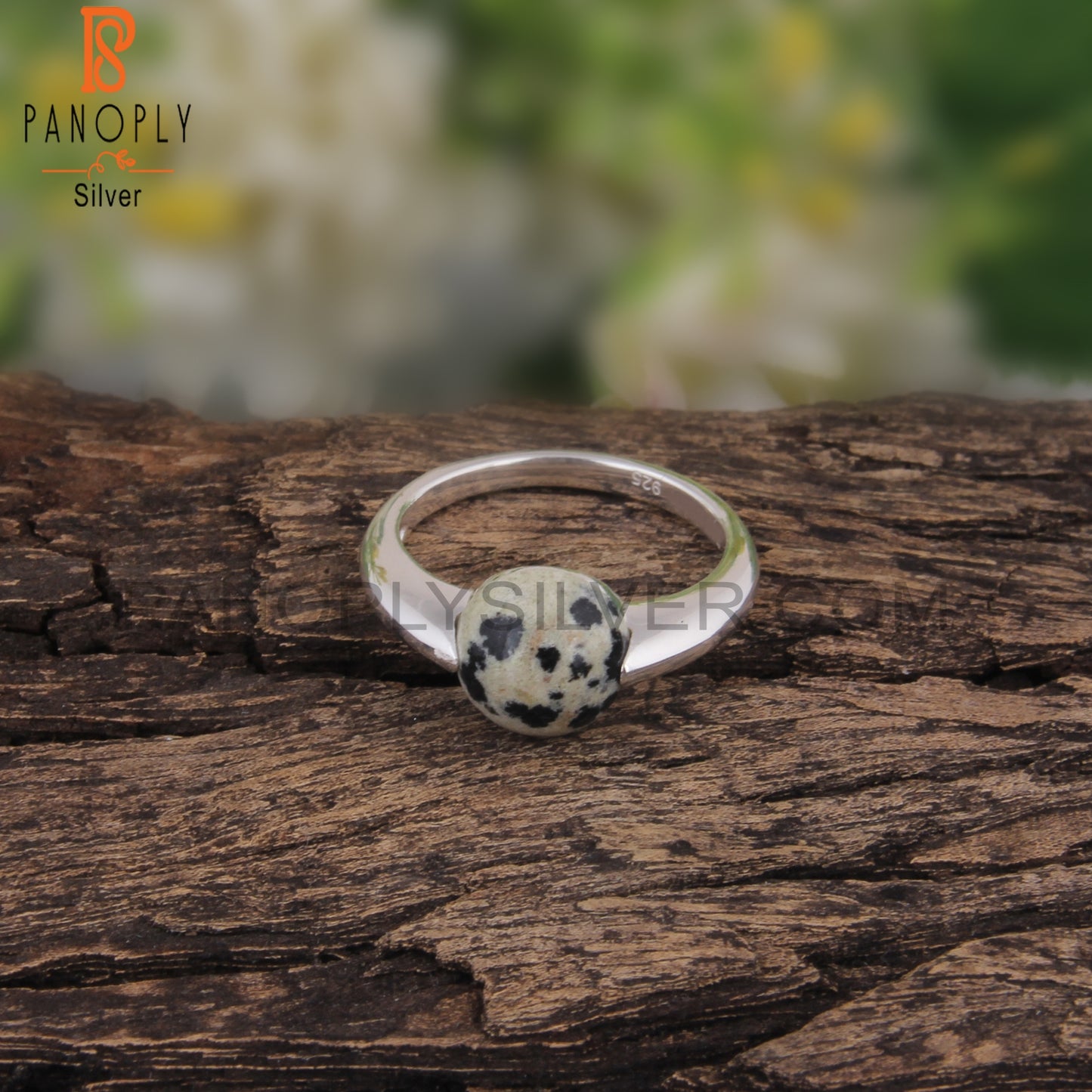 Dalmatian Jasper Round Shape 925 Sterling Silver Ring