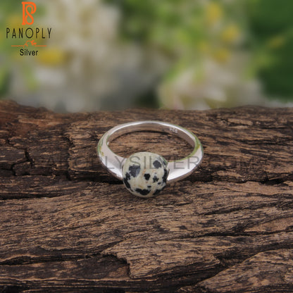 Dalmatian Jasper Round Shape 925 Sterling Silver Ring