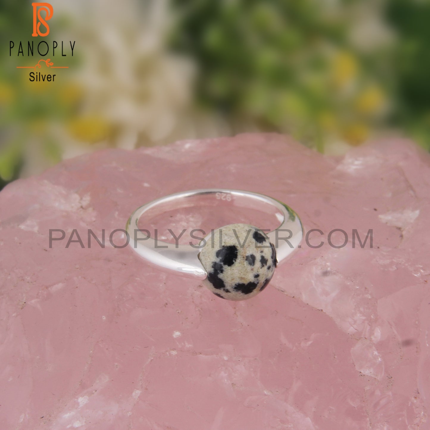 Dalmatian Jasper Round Shape 925 Sterling Silver Ring