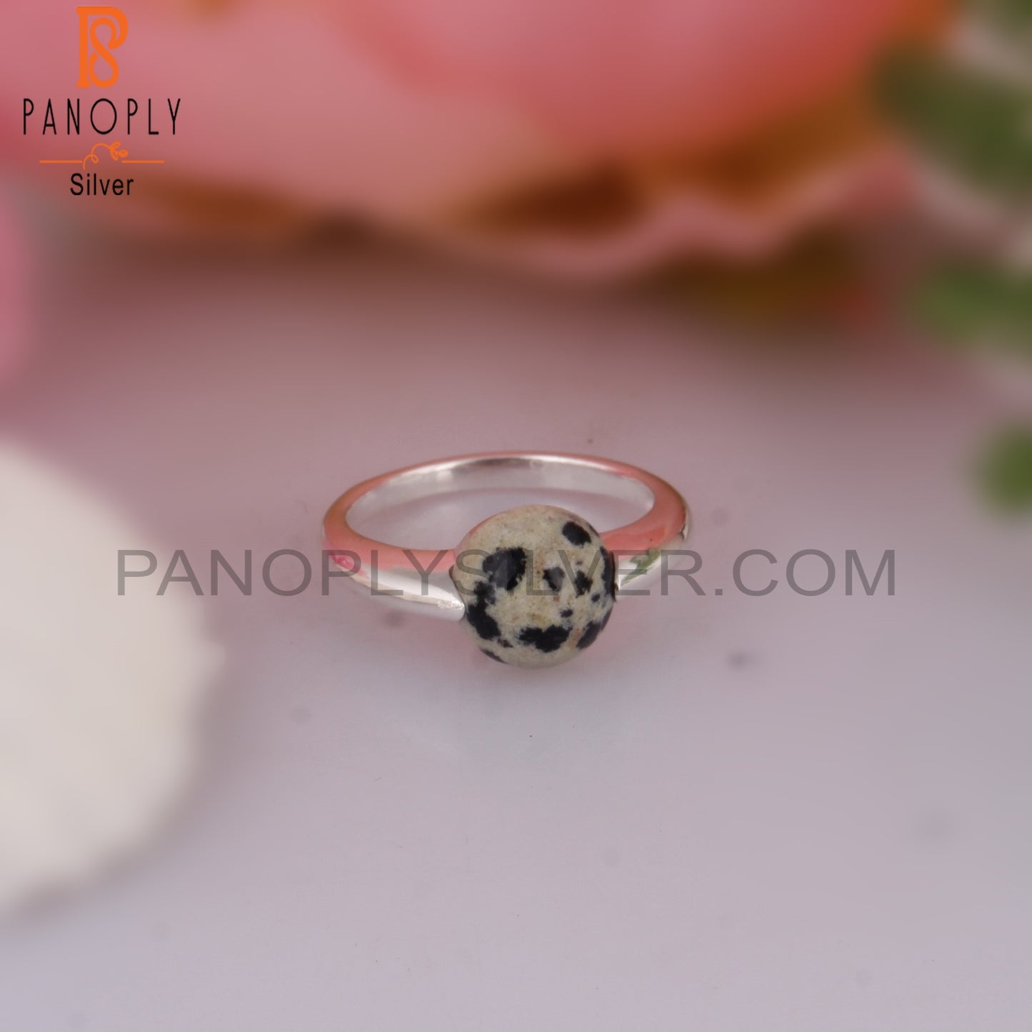 Dalmatian Jasper Round Shape 925 Sterling Silver Ring