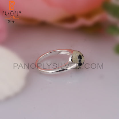 Dalmatian Jasper Round Shape 925 Sterling Silver Ring