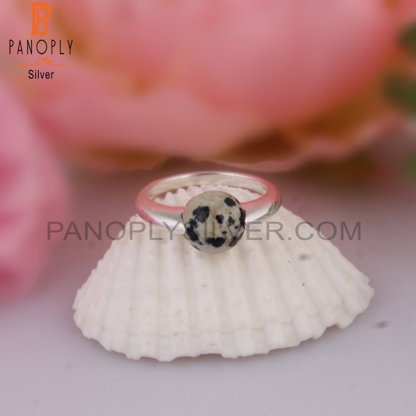 Dalmatian Jasper Round Shape 925 Sterling Silver Ring