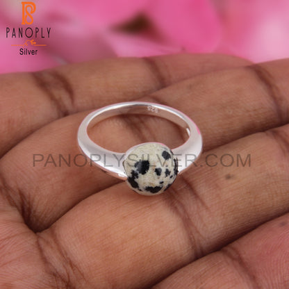 Dalmatian Jasper Round Shape 925 Sterling Silver Ring
