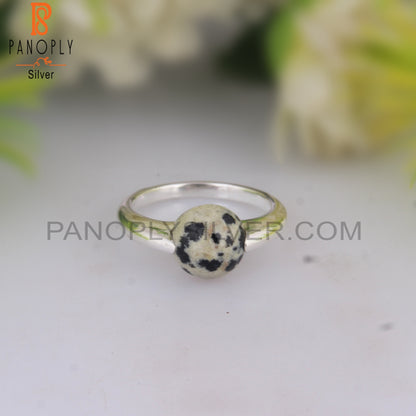 Dalmatian Jasper Round Shape 925 Sterling Silver Ring