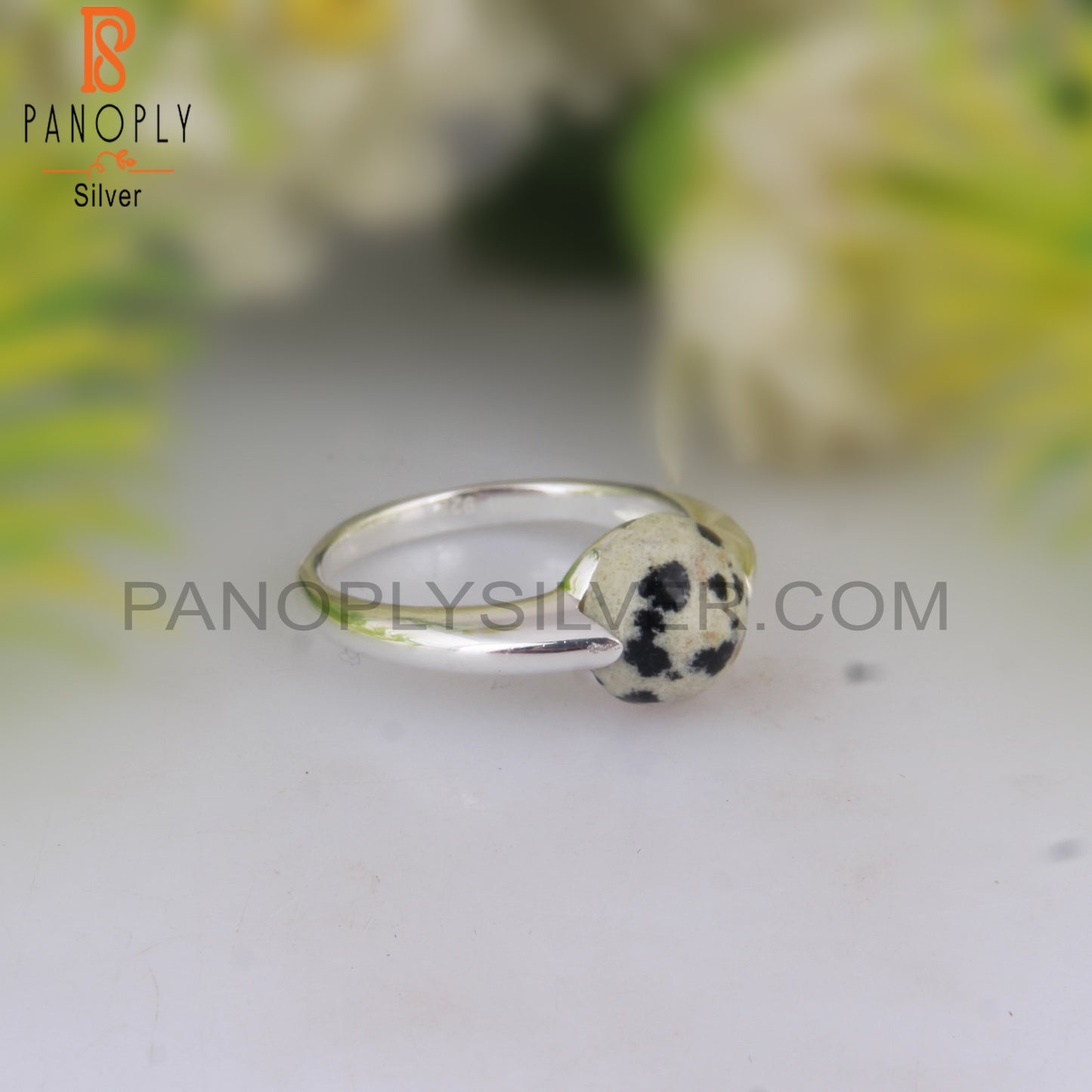 Dalmatian Jasper Round Shape 925 Sterling Silver Ring