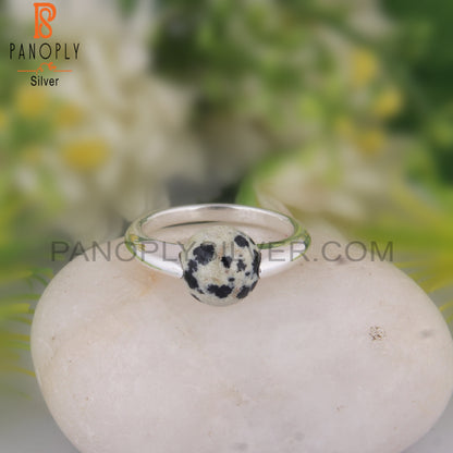 Dalmatian Jasper Round Shape 925 Sterling Silver Ring