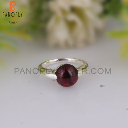 Garnet Round Shape 925 Sterling Silver Party Ring