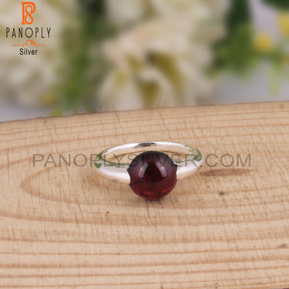 Garnet Round Shape 925 Sterling Silver Party Ring