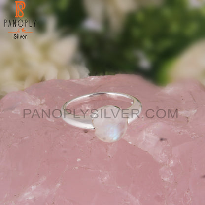 Rainbow Moonstone Round 925 Stamp Silver Ring