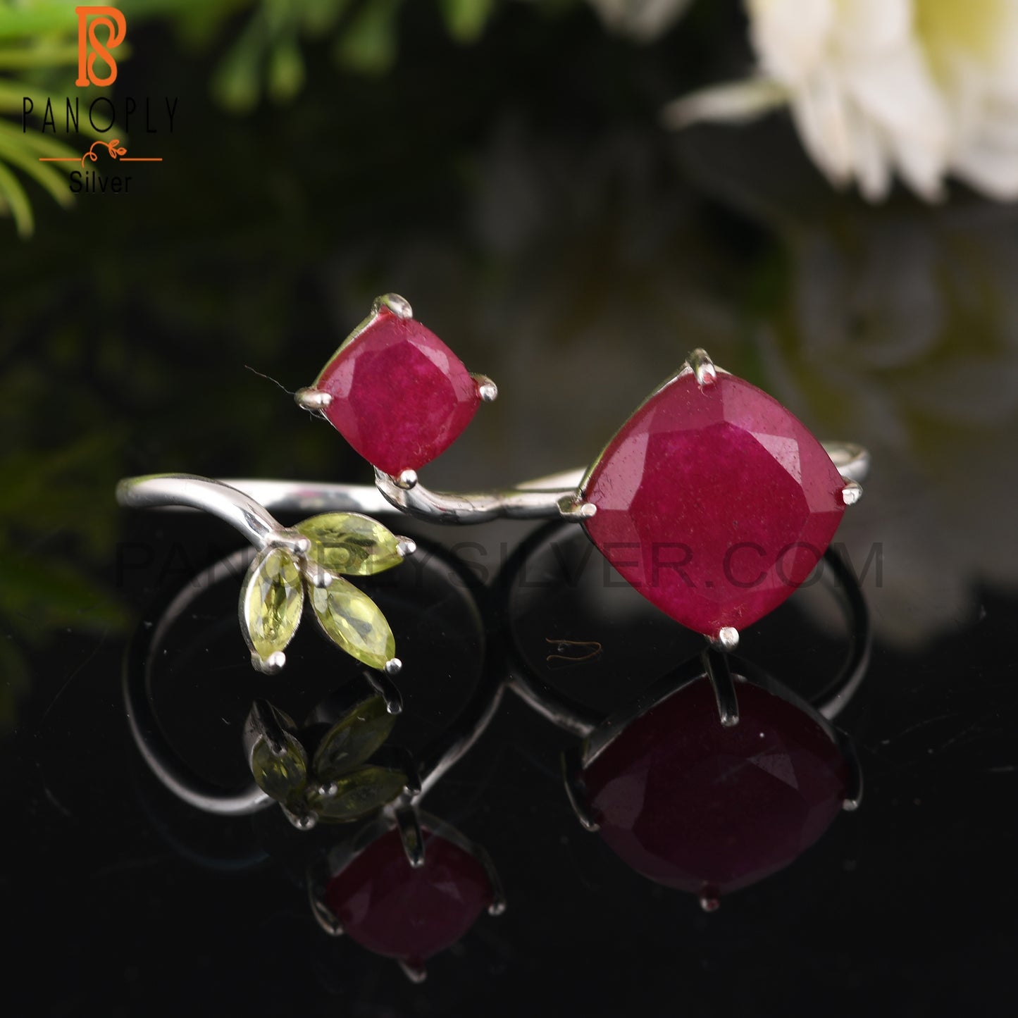 Peridot & Dyed Ruby 925 Sterling Silver Ring